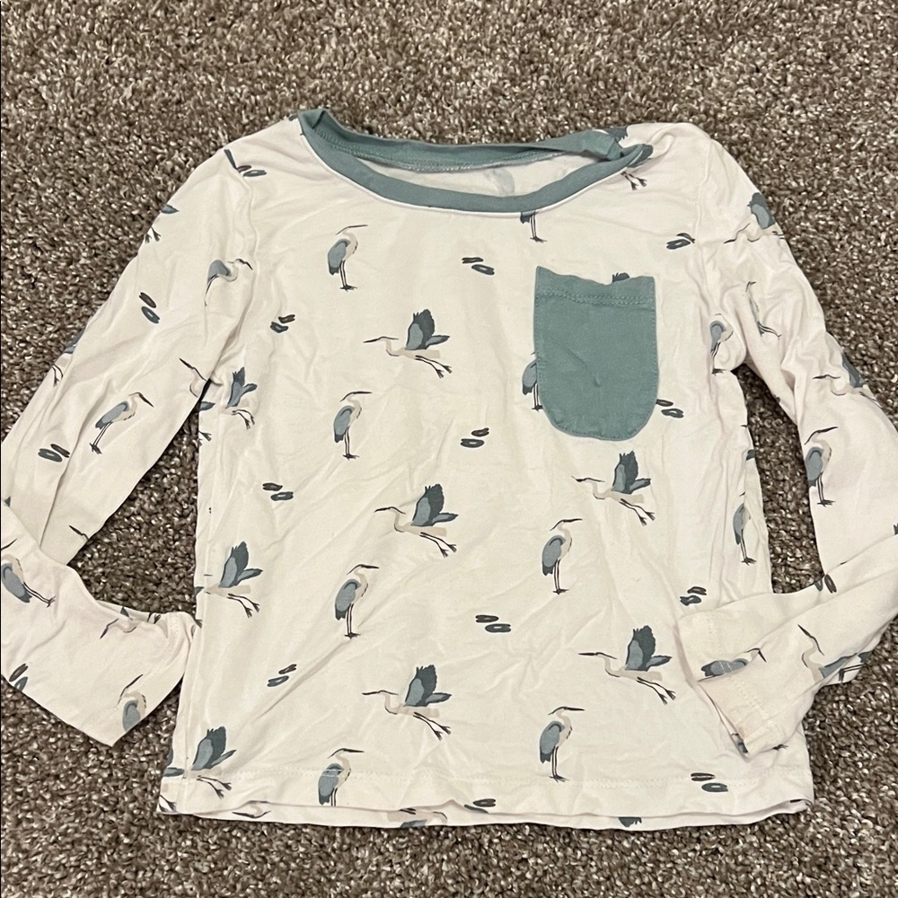 Kyte BABY Long Sleeve Heron Print Shirt - Cream and Blue